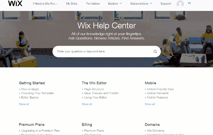 wix օգնության կենտրոն